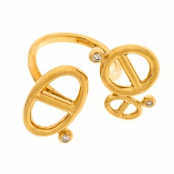 Hermes Chaîne d'Ancre Diamond 18k Yellow Gold Open Ring Size 54