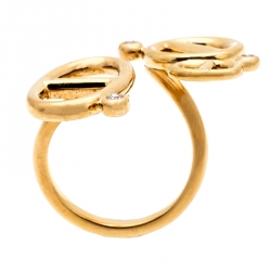 Hermes Chaîne d'Ancre Diamond 18k Yellow Gold Open Ring Size 54