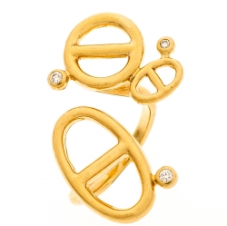 Hermes Chaîne d'Ancre Diamond 18k Yellow Gold Open Ring Size 54