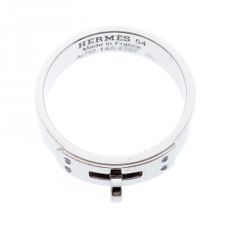 Hermes Kelly Diamond 18k White Gold Band Ring Size 54