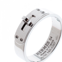 Hermes Kelly Diamond 18k White Gold Band Ring Size 54