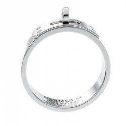 Hermes Kelly Diamond 18k White Gold Band Ring Size 54
