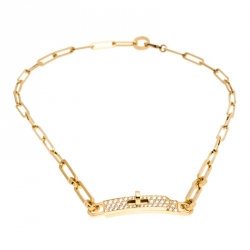 Hermes Kelly Chaine Diamond 18K Yellow Gold Chain Link Choker Necklace 