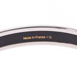 Hermes Dark Grey Silver Cloisonne Logo Bangle
