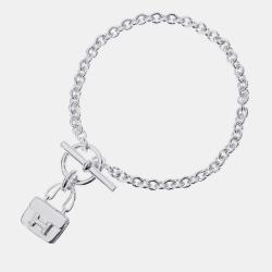 HERMES Sterling Silver Five Bags Amulette Charm Bracelet LG 792223