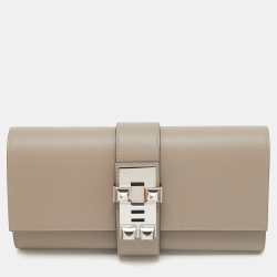 Hermes Gris Asphalte Swift Leather Medor 23 Clutch