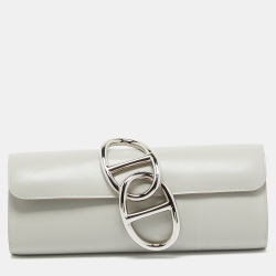 Hermès  Gris Perle Tadelakt Leather Egee Clutch