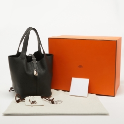 Hermès Noir Taurillon Clemence Leather Picotin Lock 22 Bag