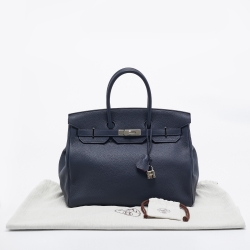 Hermès Bleu Nuit/Rose Pourpre Taurillon Clemence Leather Palladium Finish Birkin 35 Bag