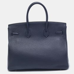 Hermès Bleu Nuit/Rose Pourpre Taurillon Clemence Leather Palladium Finish Birkin 35 Bag