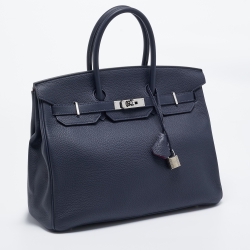 Hermès Bleu Nuit/Rose Pourpre Taurillon Clemence Leather Palladium Finish Birkin 35 Bag