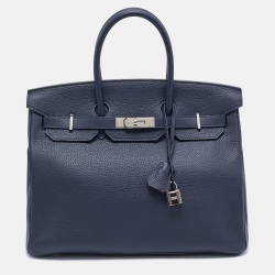 Hermès Bleu Nuit/Rose Pourpre Taurillon Clemence Leather Palladium Finish Birkin 35 Bag