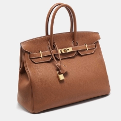 Hermes Gold Taurillon Clemence Leather Gold Finish Birkin 35 Bag
