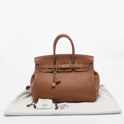 Hermes Gold Taurillon Clemence Leather Gold Finish Birkin 35 Bag