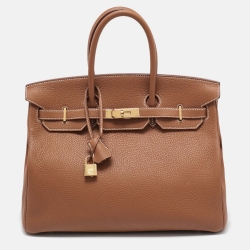Hermes Gold Taurillon Clemence Leather Gold Finish Birkin 35 Bag