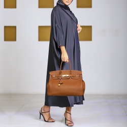 Hermes Gold Taurillon Clemence Leather Gold Finish Birkin 35 Bag