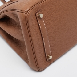 Hermes Gold Taurillon Clemence Leather Gold Finish Birkin 35 Bag