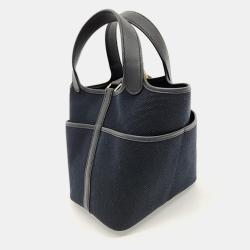 Pre Owned Hermes Black Canvas and Leather Cargo Lock Picotin 18 Tote Bag