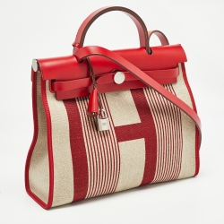 مملوكة مسبقًا Hermes Bordeaux/Ficelle/Rouge Piment H Vibration Canvas and Leather Herbag Zip 31 Bag