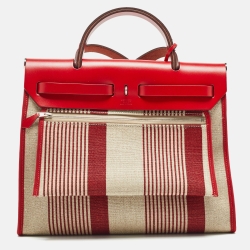 مملوكة مسبقًا Hermes Bordeaux/Ficelle/Rouge Piment H Vibration Canvas and Leather Herbag Zip 31 Bag