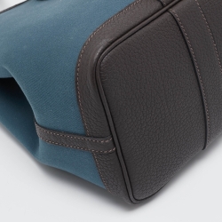 Pre Owned Hermes Bleu Tempete/Ebene Toile Officier and Negonda Leather Garden Party 30 Bag