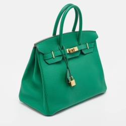 Hermes Vert Vertigo Taurillon Clemence Leather Gold Finish Birkin 35 Bag