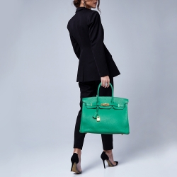 Hermes Vert Vertigo Taurillon Clemence Leather Gold Finish Birkin 35 Bag