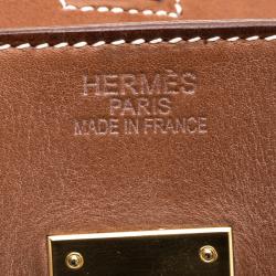 Hermes Brown/Beige Canvas And Box Calf Leather Gold Hardware Birkin 35 Bag