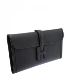 Pre Owned Hermes Black Swift Leather Elan 29 Jige Clutch