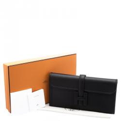 Pre Owned Hermes Black Swift Leather Elan 29 Jige Clutch