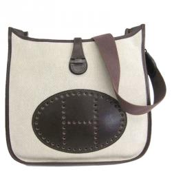 Pre Owned Hermes Bi Color Canvas/Leather Evelyne PM Bag