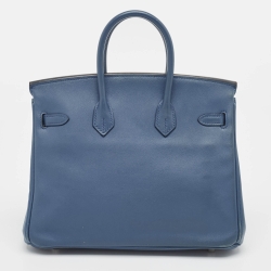 Hermes Bleu Agate Swift Leather Palladium Finish Birkin 25 Bag