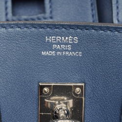 Hermes Bleu Agate Swift Leather Palladium Finish Birkin 25 Bag