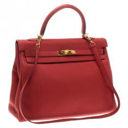 Pre Owned Hermes Geranium Togo Leather Gold Hardware Kelly Retourne 35 Bag