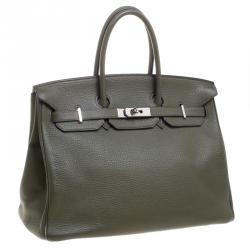 Pre Owned Hermes Olive Green Togo Leather Palladium Hardware Birkin 35 Bag