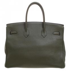 Pre Owned Hermes Olive Green Togo Leather Palladium Hardware Birkin 35 Bag