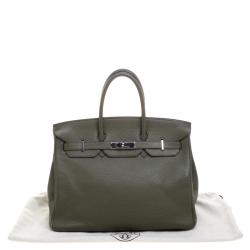 Pre Owned Hermes Olive Green Togo Leather Palladium Hardware Birkin 35 Bag