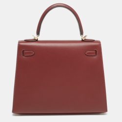 Pre Owned Hermes Rouge H Sombrero Leather Gold Finish Kelly Sellier 25 Bag