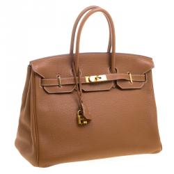 Hermes Brown Togo Leather Gold Hardware Birkin 35 Bag