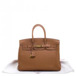 Hermes Brown Togo Leather Gold Hardware Birkin 35 Bag
