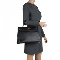 Pre Owned Hermes Noir Ardennes Leather Gold Hardware Kelly Retourne 35 Bag