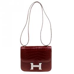 Pre Owned Hermes Rouge H Alligator Mini Palladium Hardware Constance Bag