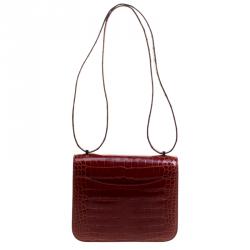 Pre Owned Hermes Rouge H Alligator Mini Palladium Hardware Constance Bag