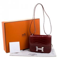 Pre Owned Hermes Rouge H Alligator Mini Palladium Hardware Constance Bag