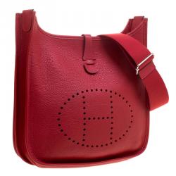 Pre Owned Hermes Rouge Garance Clemence Leather Evelyne III PM Bag