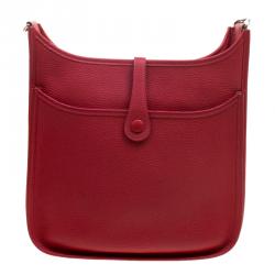 Pre Owned Hermes Rouge Garance Clemence Leather Evelyne III PM Bag