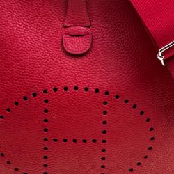 Pre Owned Hermes Rouge Garance Clemence Leather Evelyne III PM Bag