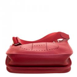 Pre Owned Hermes Rouge Garance Clemence Leather Evelyne III PM Bag