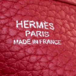 Pre Owned Hermes Rouge Garance Clemence Leather Evelyne III PM Bag