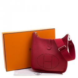 Pre Owned Hermes Rouge Garance Clemence Leather Evelyne III PM Bag